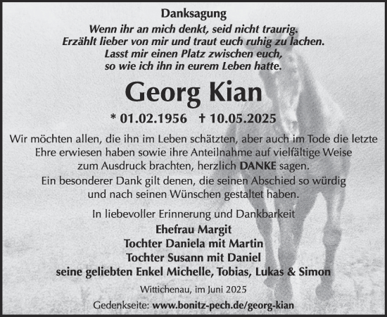 Traueranzeige von Georg Kian von WochenKurier