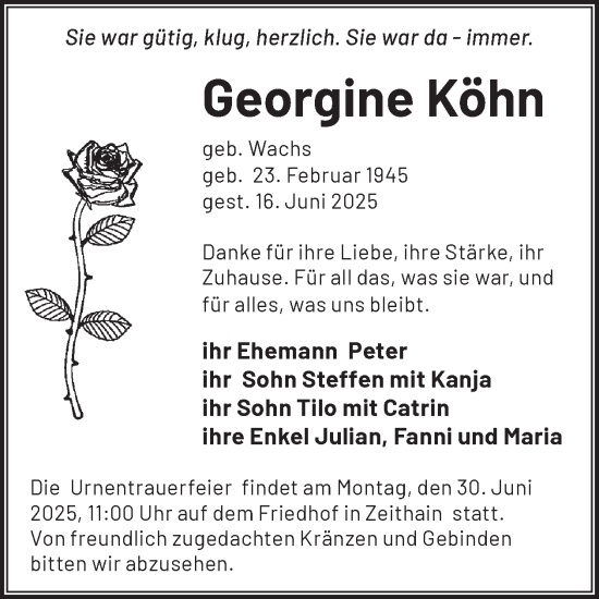 Traueranzeige von Georgine Köhn von WochenKurier