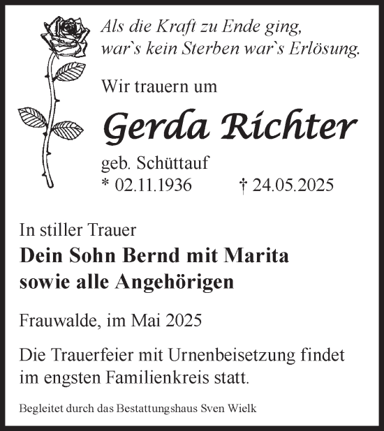 Traueranzeige von Gerda Richter von WochenKurier