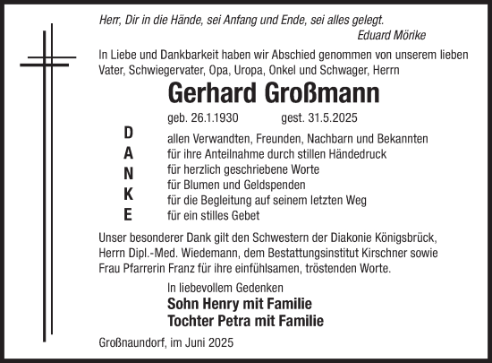 Traueranzeige von Gerhard Großmann von WochenKurier