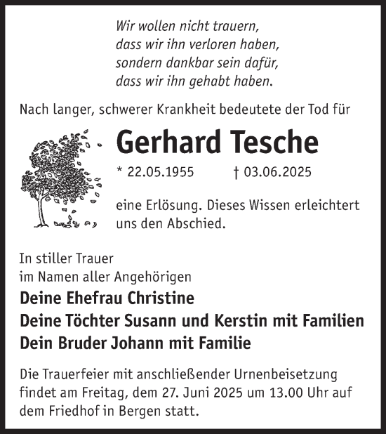 Traueranzeige von Gerhard Tesche von WochenKurier