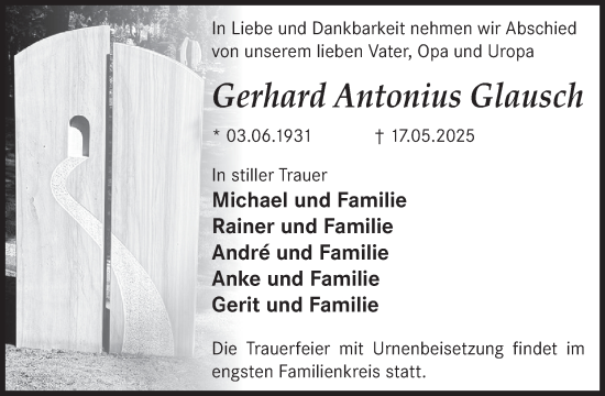 Traueranzeige von Gerhard Antonius Glausch von WochenKurier