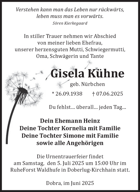 Traueranzeige von Gisela Kühne von WochenKurier