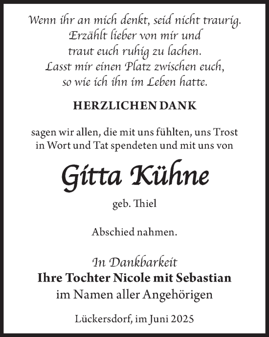 Traueranzeige von Gitta Kühne von WochenKurier