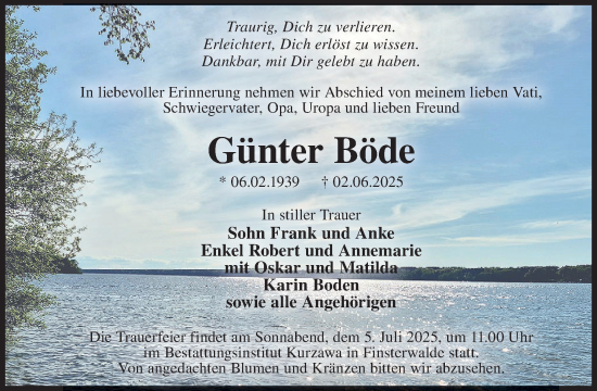 Traueranzeige von Günter Böde von WochenKurier