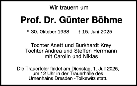 Traueranzeige von Günter Böhme von WochenKurier