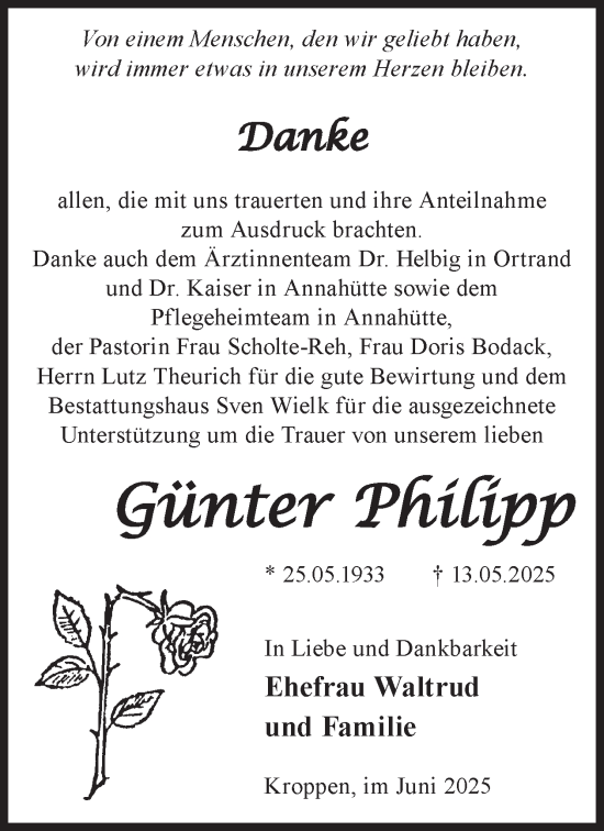 Traueranzeige von Günter Philipp von WochenKurier