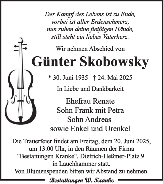 Traueranzeige von Günter Skobowsky von WochenKurier