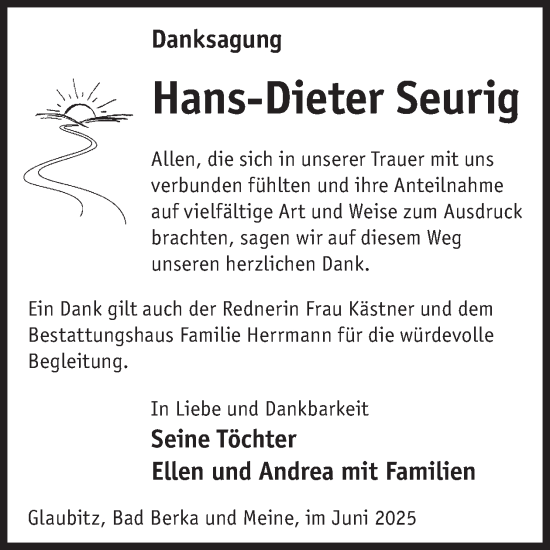 Traueranzeige von Hans-Dieter Seurig von WochenKurier