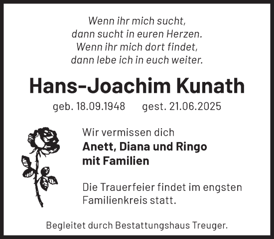Traueranzeige von Hans-Joachim Kunath von WochenKurier
