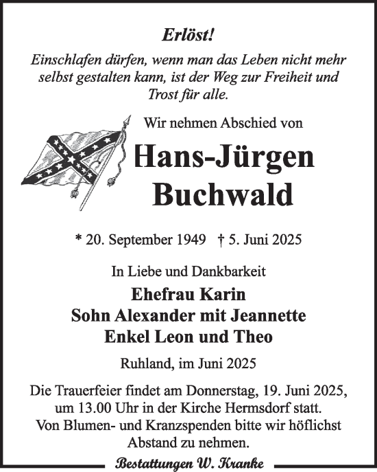 Traueranzeige von Hans-Jürgen Buchwald von WochenKurier