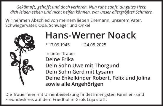 Traueranzeige von Hans-Werner Noack von WochenKurier