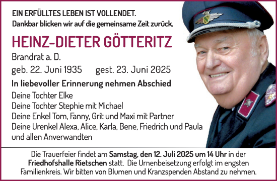 Traueranzeige von Heinz-Dieter Götteritz von WochenKurier