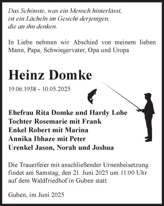 Traueranzeige von Heinz Domke von WochenKurier