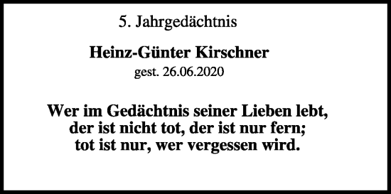 Traueranzeige von Heinz-Günter Kirschner von WochenKurier