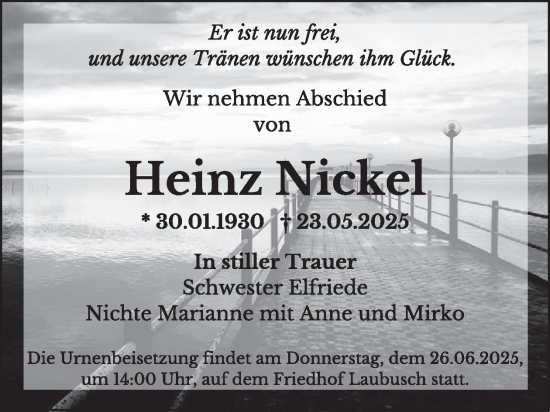 Traueranzeige von Heinz Nickel von WochenKurier