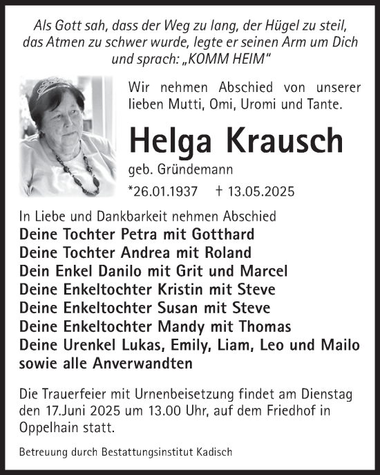 Traueranzeige von Helga Krausch von WochenKurier