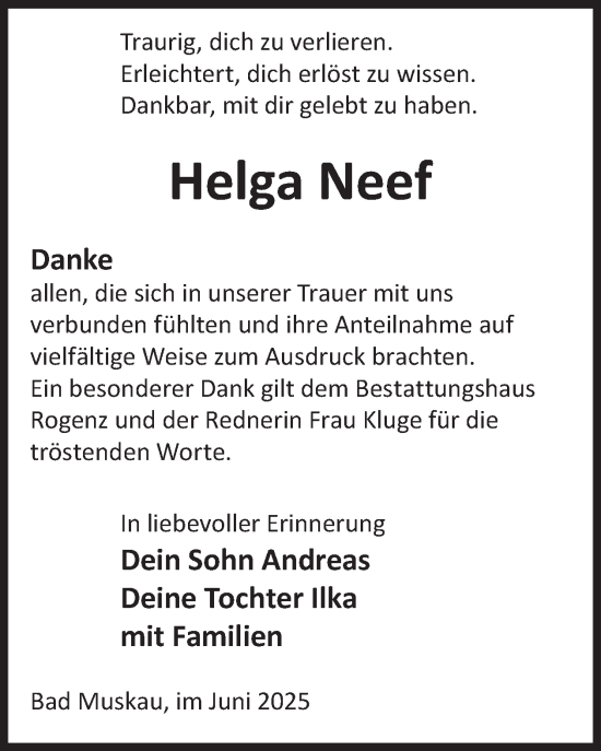 Traueranzeige von Helga Neef von WochenKurier