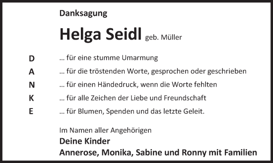 Traueranzeige von Helga Seidl von WochenKurier