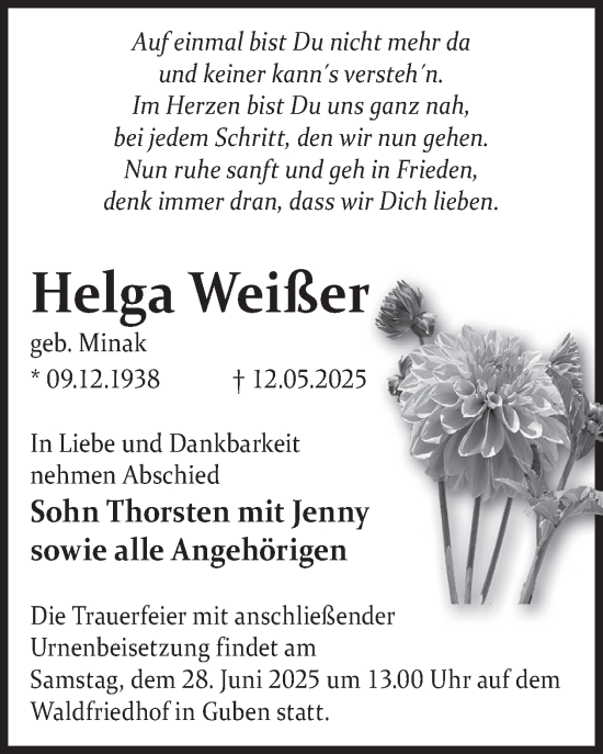 Traueranzeige von Helga Weißer von WochenKurier