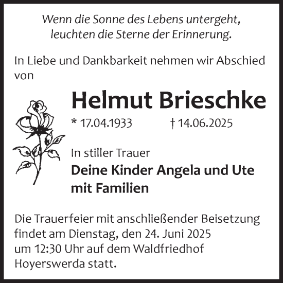 Traueranzeige von Helmut Brieschke von WochenKurier