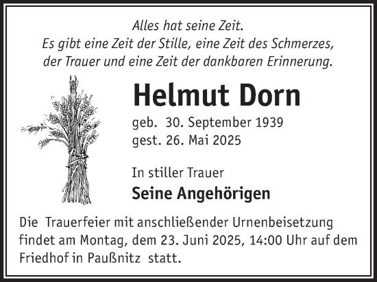 Traueranzeige von Helmut Dorn von WochenKurier