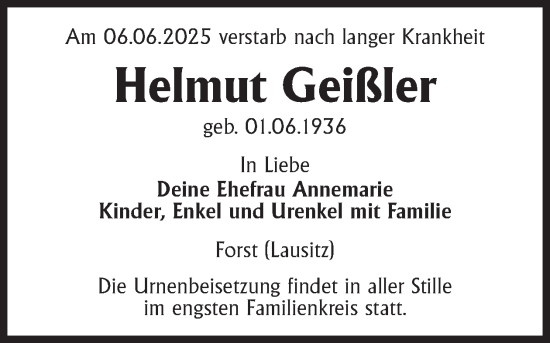 Traueranzeige von Helmut Geißler von WochenKurier
