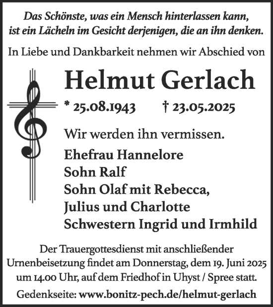 Traueranzeige von Helmut Gerlach von WochenKurier