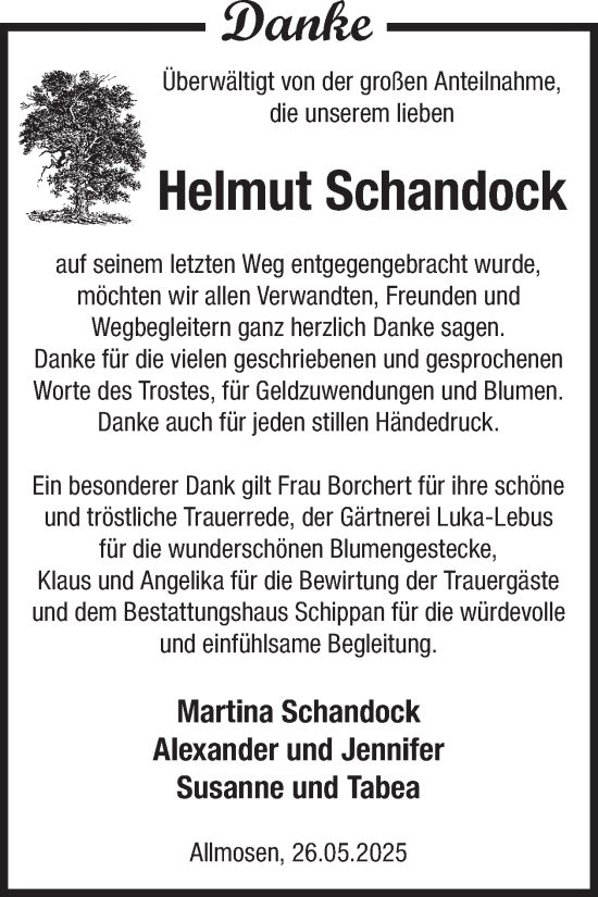 Traueranzeige von Helmut Schandock von WochenKurier