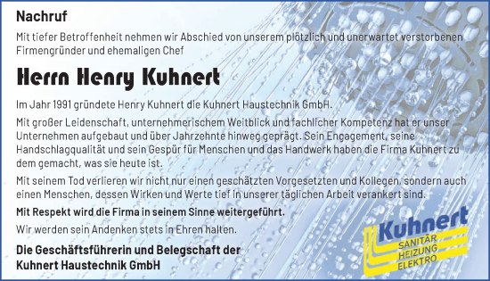 Traueranzeige von Henry Kuhnert von WochenKurier