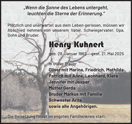 Traueranzeige von Henry Kuhnert von WochenKurier