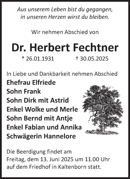 Traueranzeige von Herbert Fechtner von WochenKurier