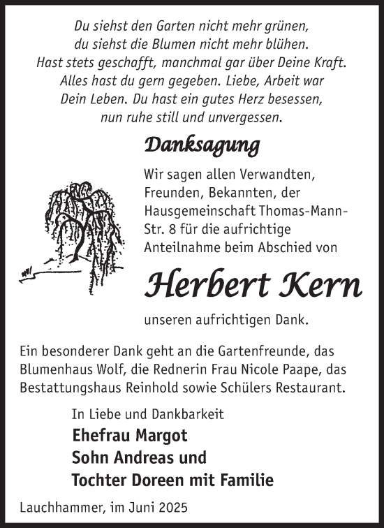 Traueranzeige von Herbert Kern von WochenKurier