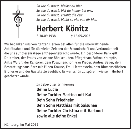 Traueranzeige von Herbert Könitz von WochenKurier