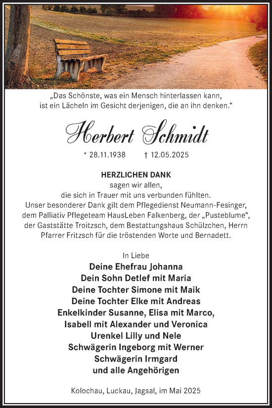 Traueranzeige von Herbert Schmidt von WochenKurier