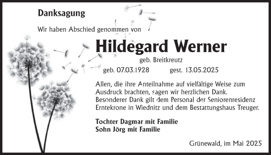 Traueranzeige von Hildegard Werner von WochenKurier
