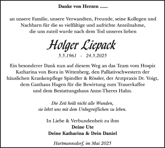 Traueranzeige von Holger Liepack von WochenKurier