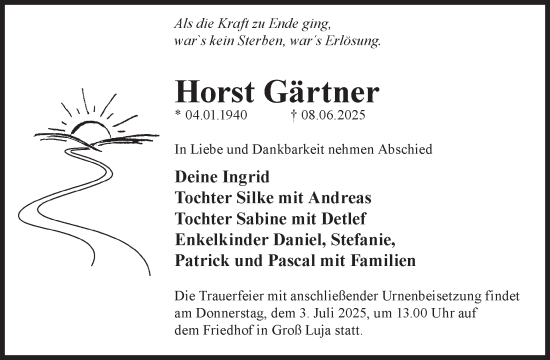 Traueranzeige von Horst Gärtner von WochenKurier