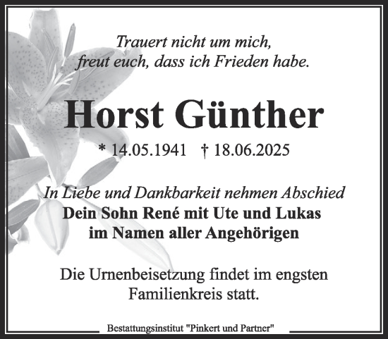 Traueranzeige von Horst Günther von WochenKurier