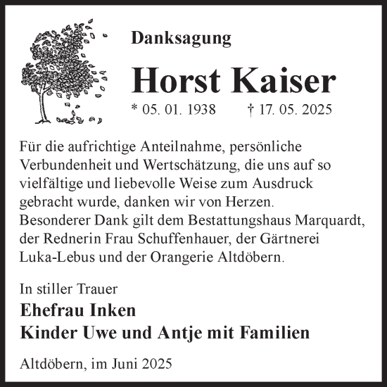 Traueranzeige von Horst Kaiser von WochenKurier