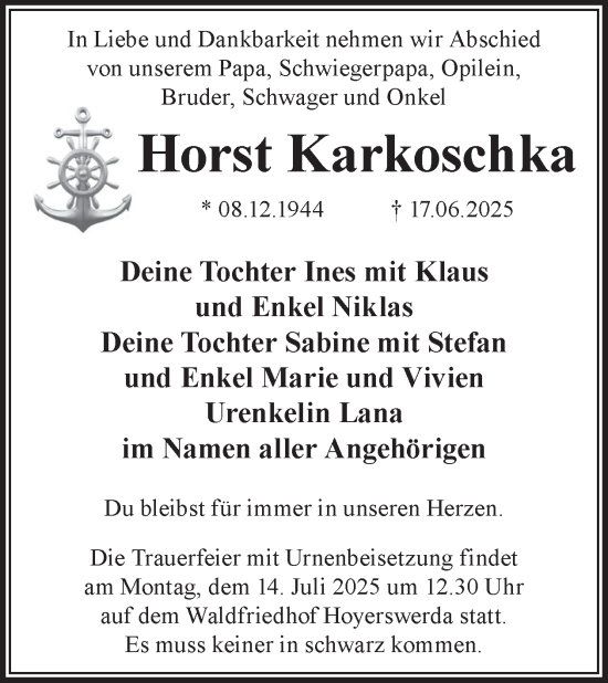 Traueranzeige von Horst Karkoschka von WochenKurier