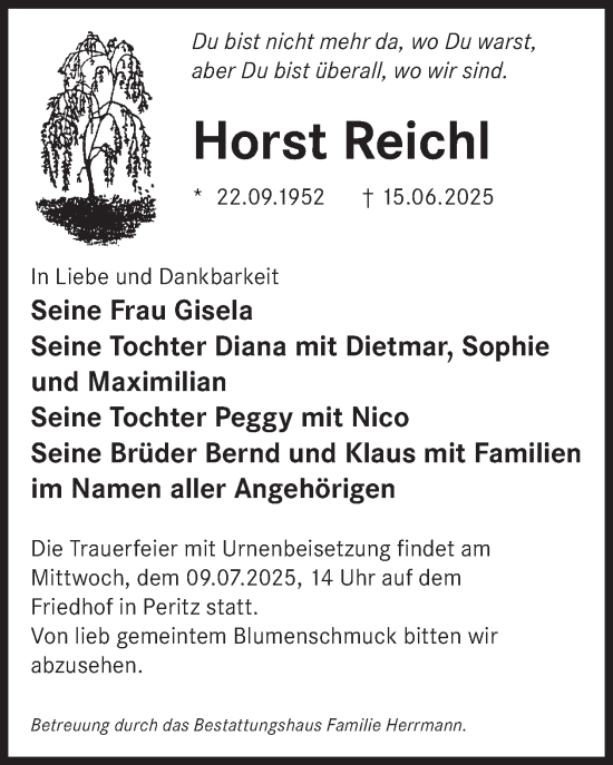 Traueranzeige von Horst Reichl von WochenKurier