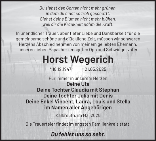 Traueranzeige von Horst Wegerich von WochenKurier