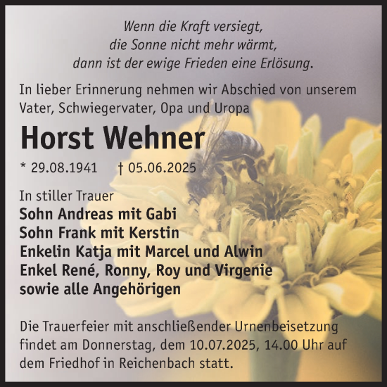 Traueranzeige von Horst Wehner von WochenKurier