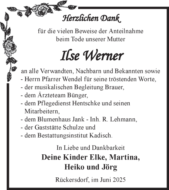 Traueranzeige von Ilse Werner von WochenKurier