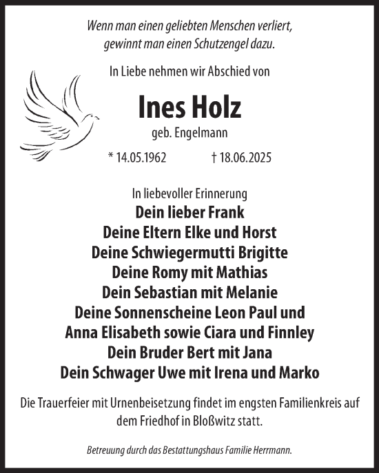 Traueranzeige von Ines Holz von WochenKurier