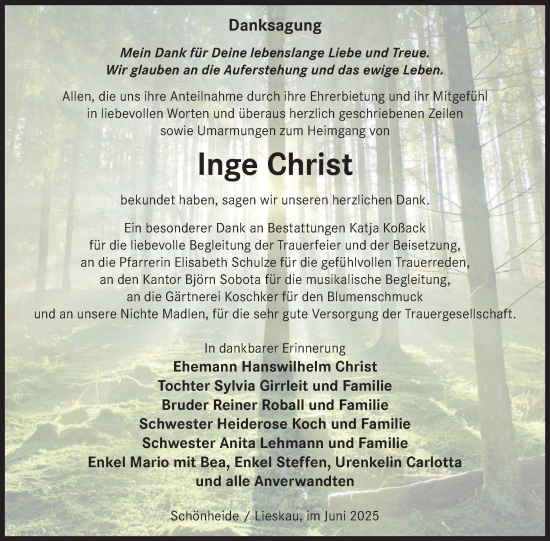 Traueranzeige von Inge Christ von WochenKurier