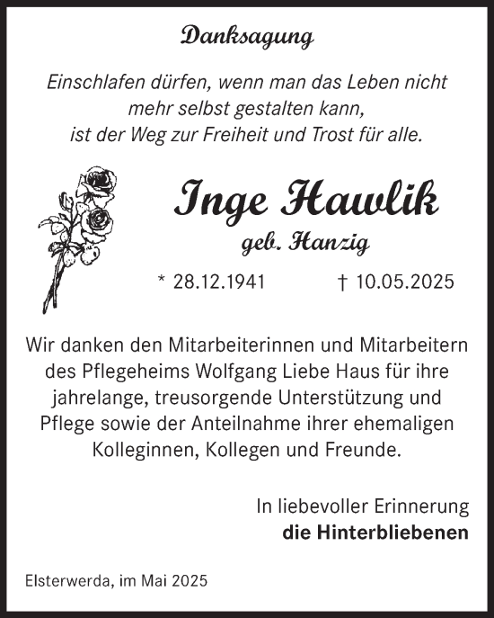 Traueranzeige von Inge Hawlik von WochenKurier