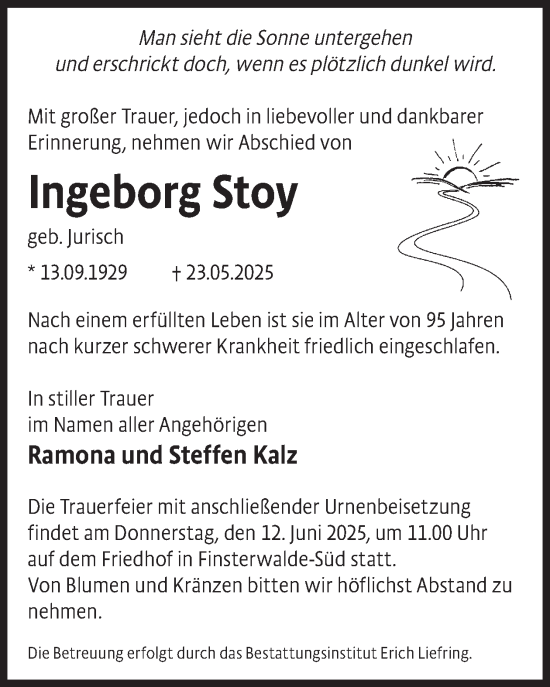 Traueranzeige von Ingeborg Stoy von WochenKurier