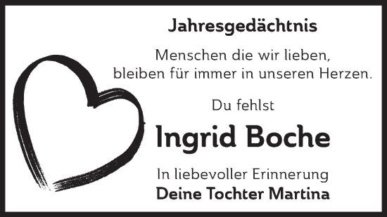 Traueranzeige von Ingrid Boche von WochenKurier
